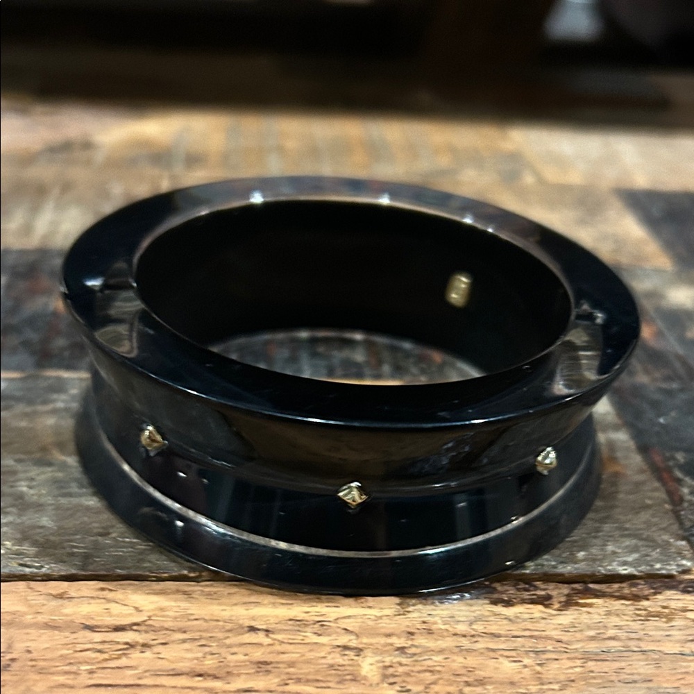 Alexis Bittar black & clear lucite gold studded Origami bangle preloved
